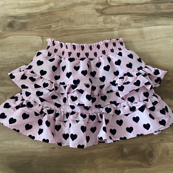 LoveShackFancy Other - Loveshackfancy Girls Billie Skirt Pink With Black Hearts Size 7 - 8 Yr